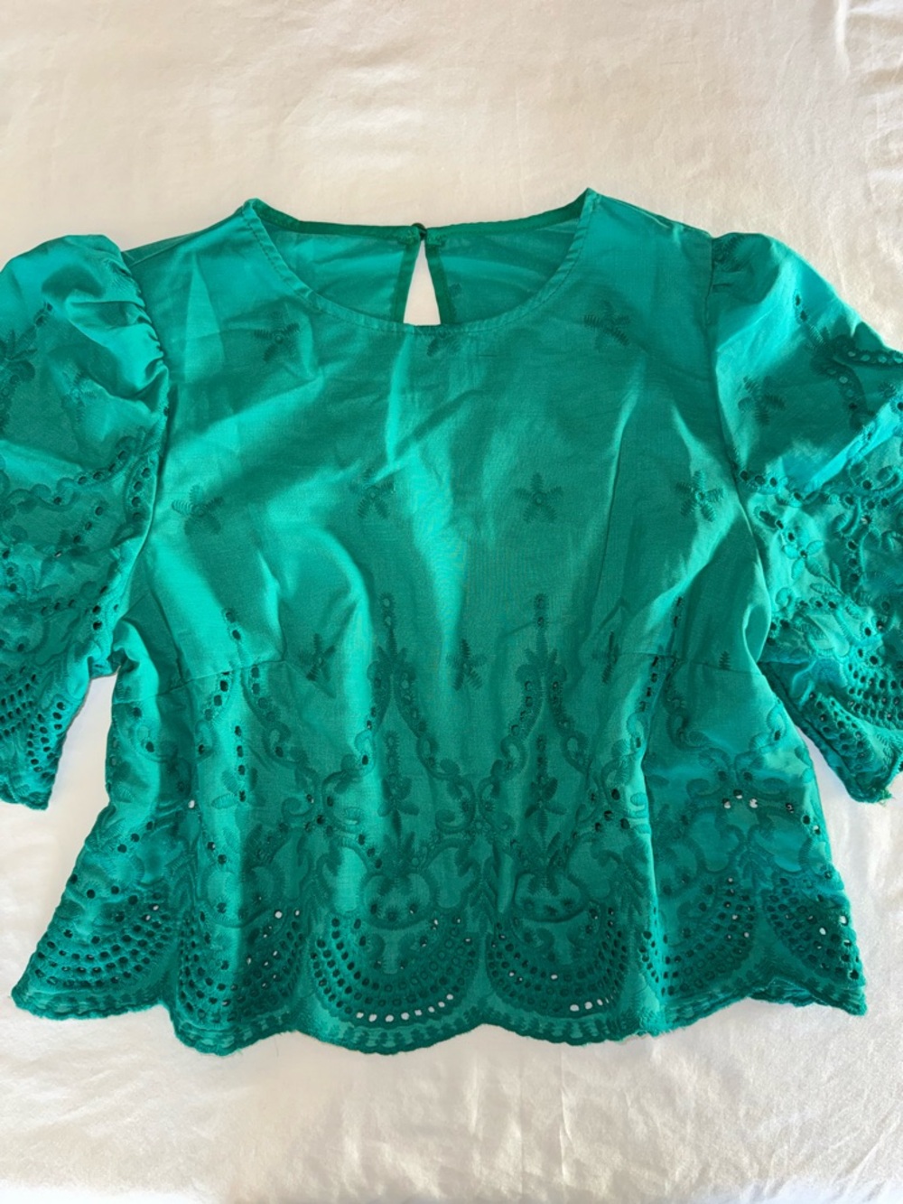 SHEIN Green Eyelet Peplum Top - Women's Green Embroidered Blouse S